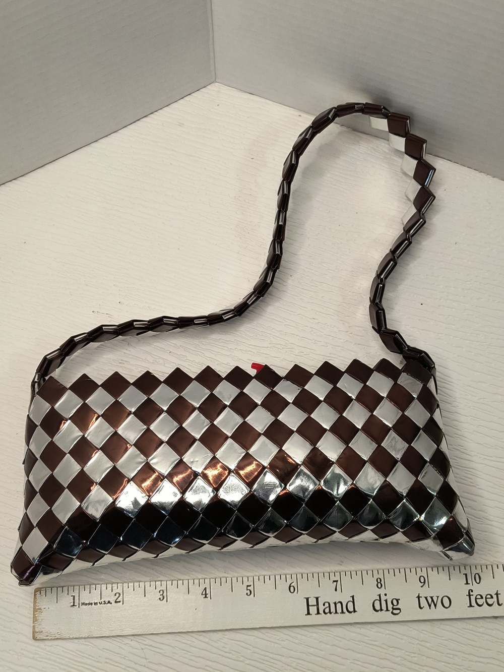 Woven Metallic Brown & Silver Shoulder Bag